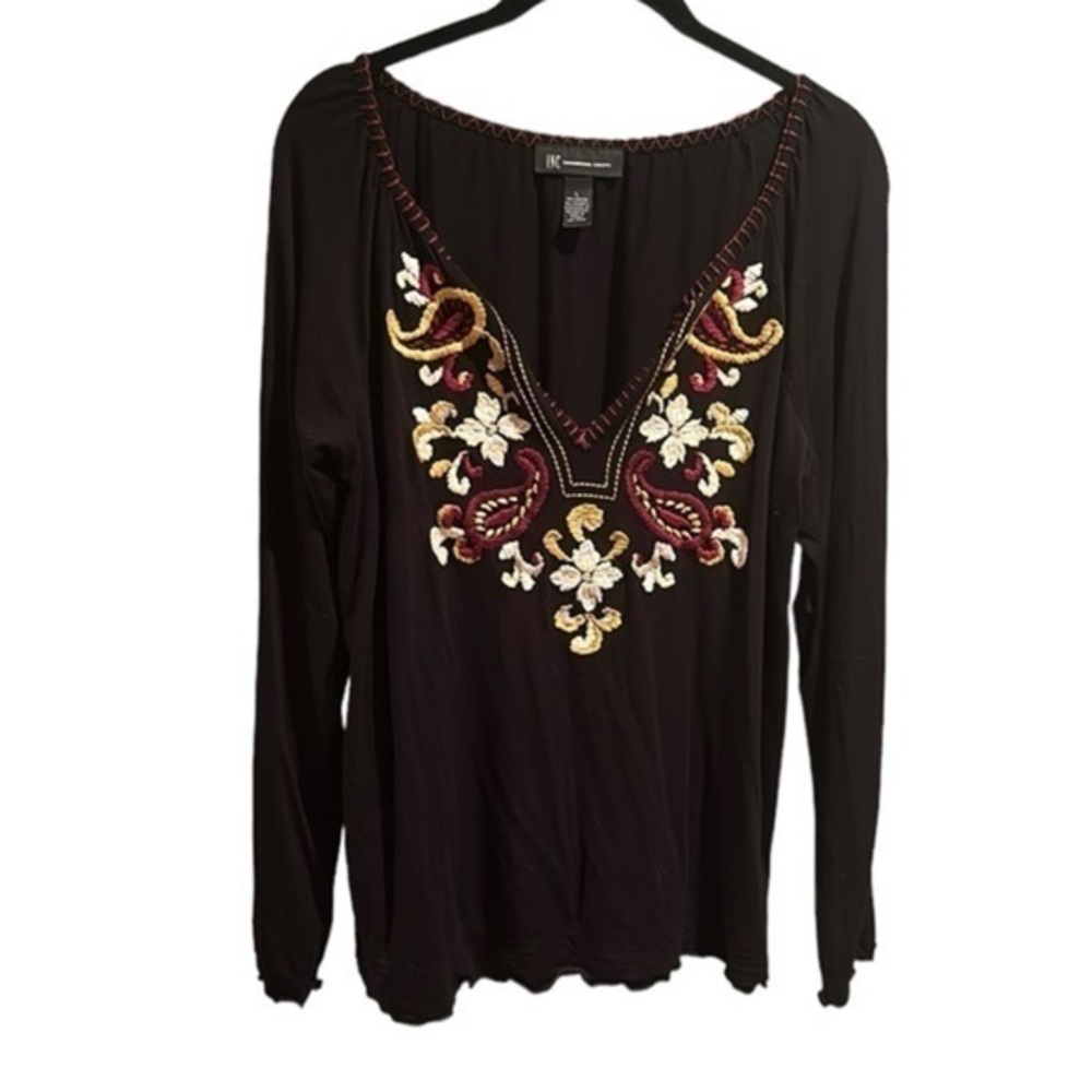 INC Soft Embroidered Navy Long Sleeved Top Size L